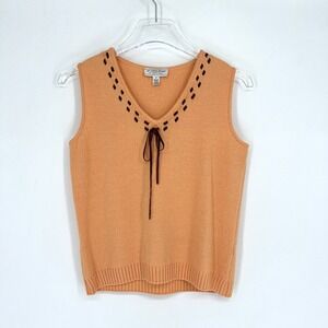 Vtg St John Tank Top Womens XS Orange Brown Western Old‎ Money Wool Santana Knit